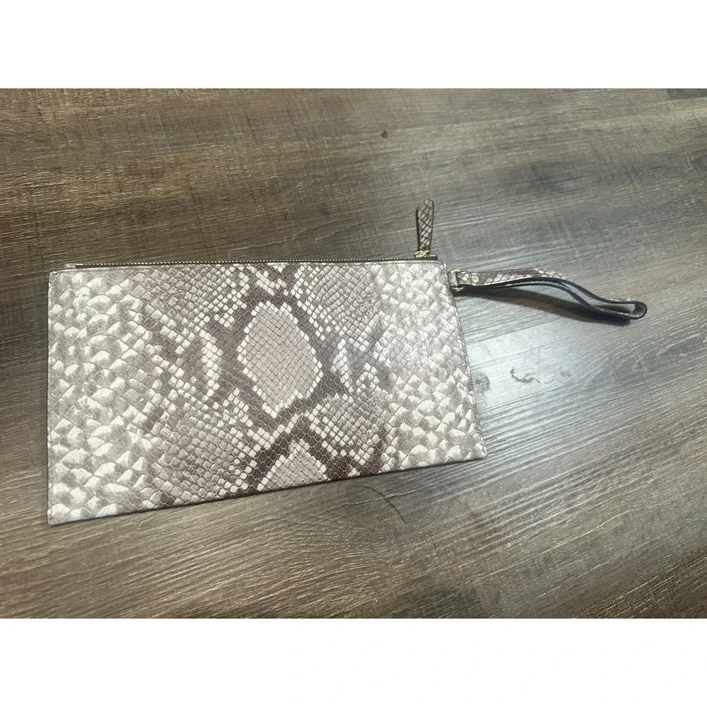 Michael Kors NWT Brown Python‎ Embossed Leather Zip Clutch